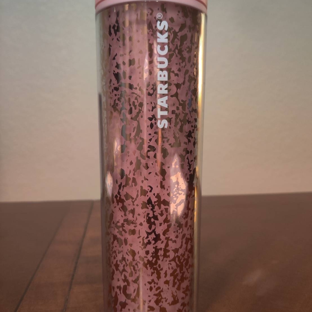 Starbucks Pink Foil Hot & Cold Tumbler Cup Narrow 16 Oz